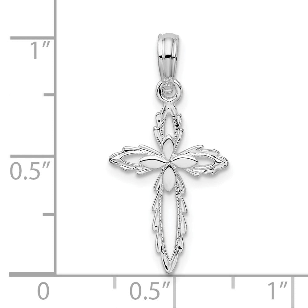 Sterling Silver Rhodium-plated Scalloped Edge Cut-out Cross Pendant