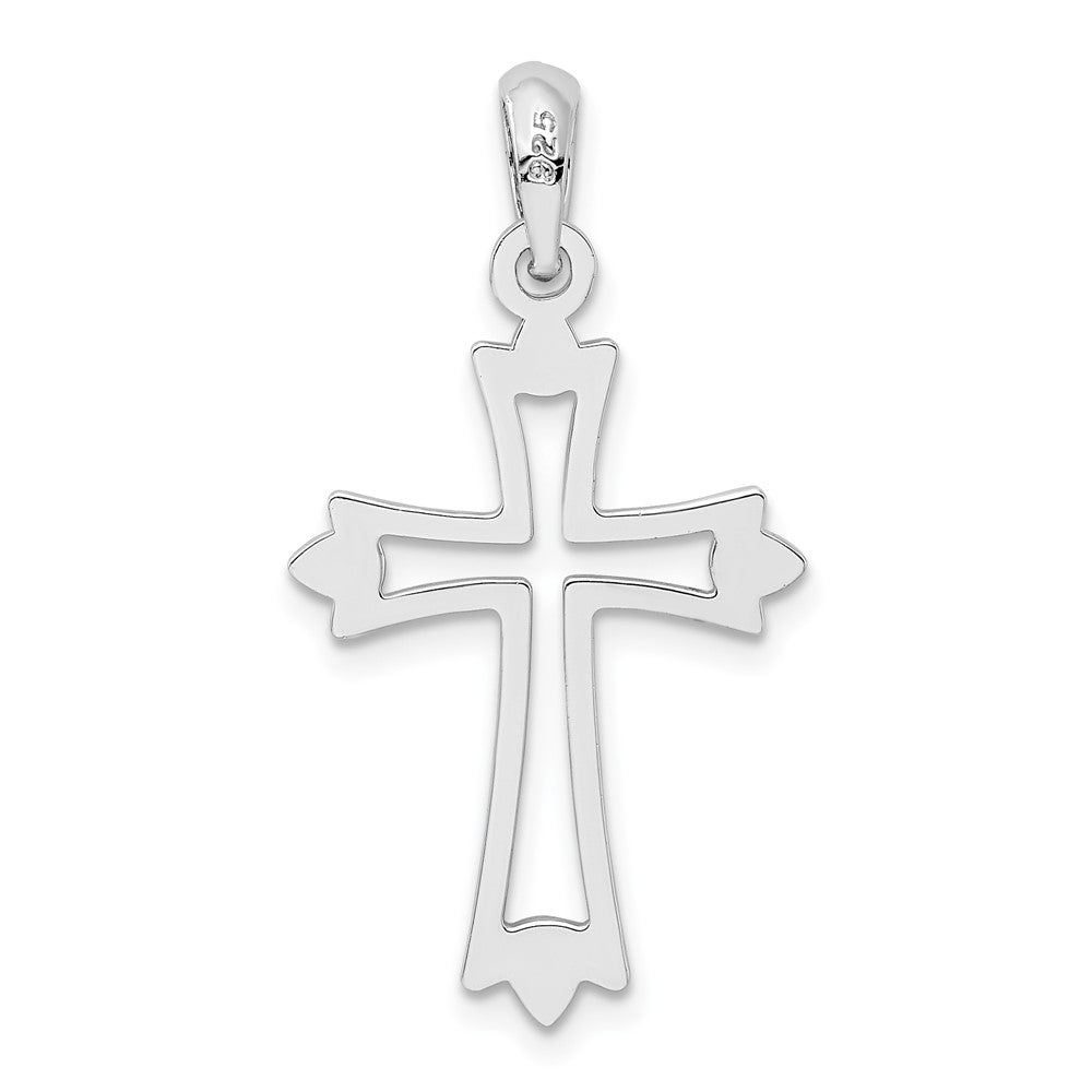 Sterling Silver Rhodium-plated Pointed Ends Cut-out Cross Pendant