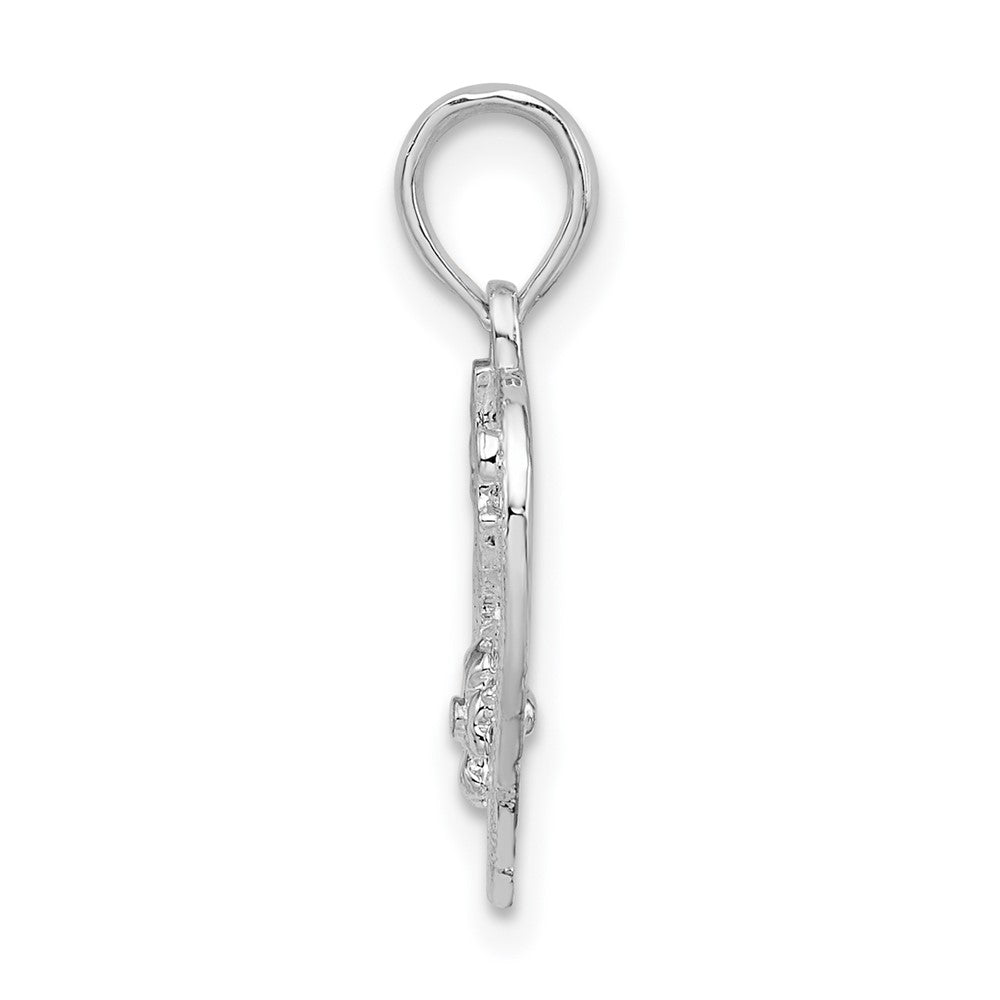 Sterling Silver Rhodium-plated Polished #1 Sister w/Flower Heart Pendant