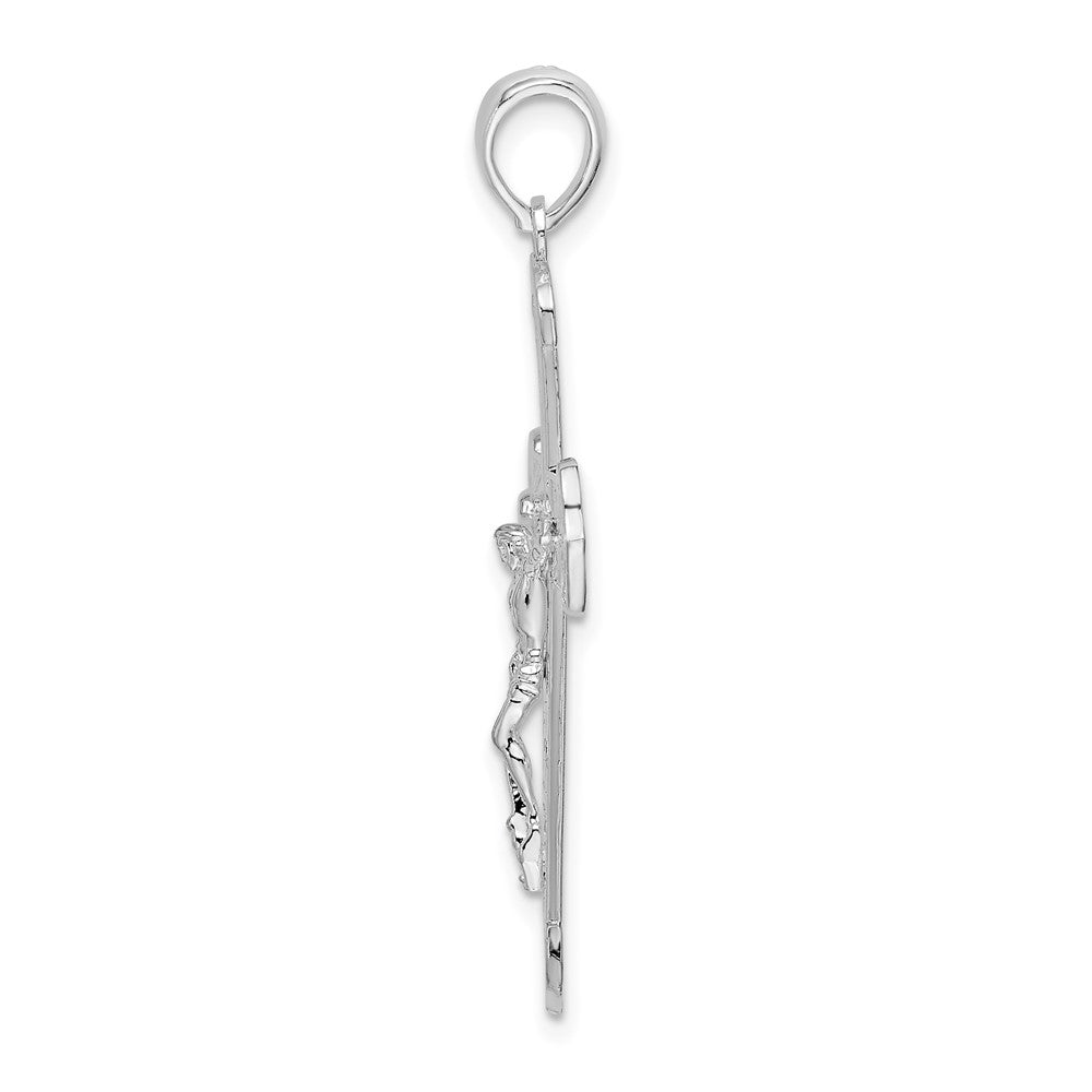 Sterling Silver Rhodium-plated Polished Budded Crucifix Pendant