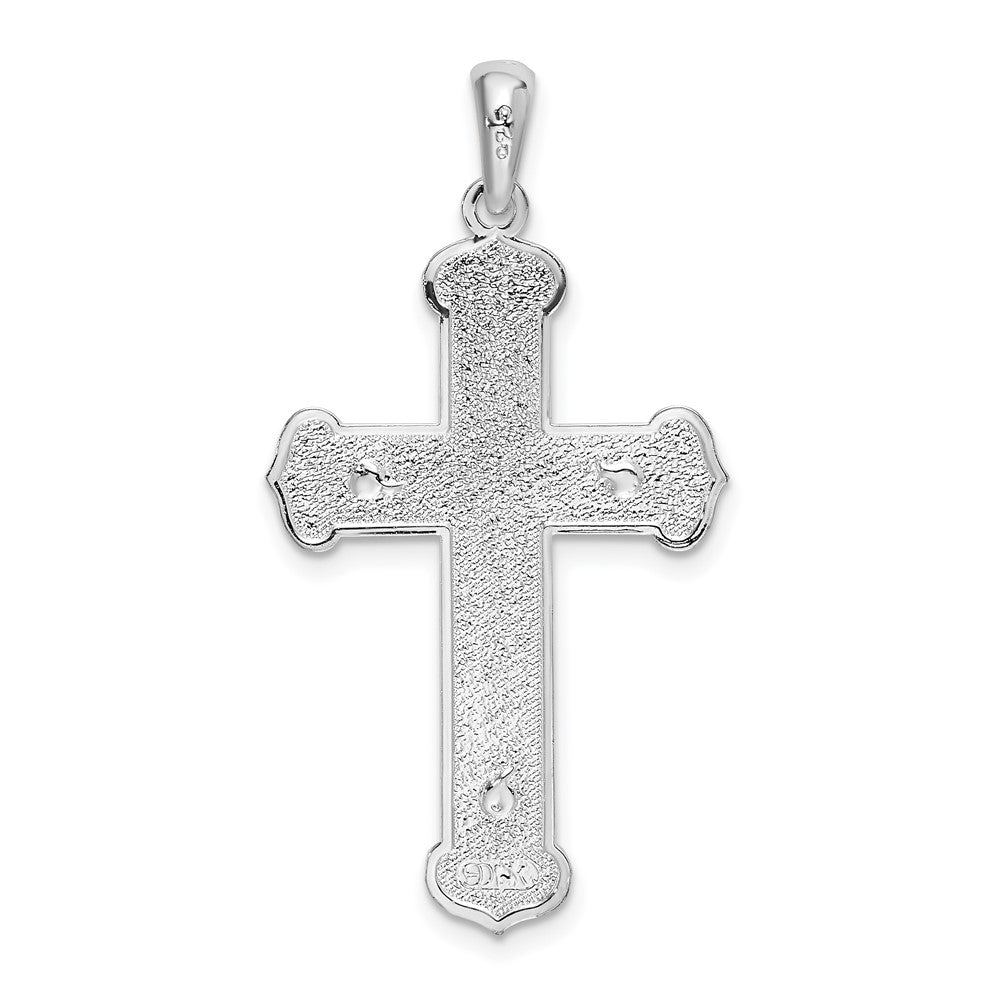 Sterling Silver Rhodium-plated Polished Budded Crucifix Pendant