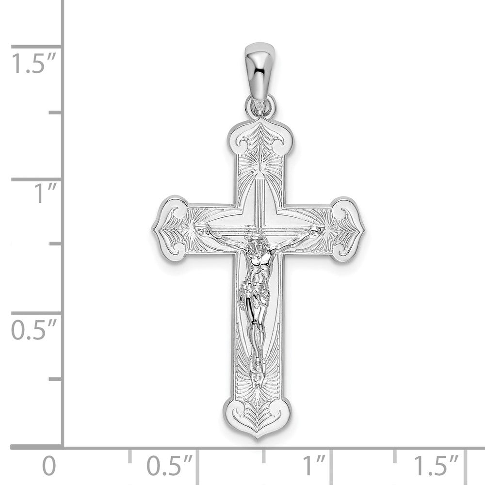 Sterling Silver Rhodium-plated Polished Budded Crucifix Pendant