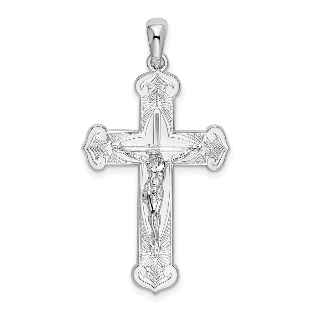 Sterling Silver Rhodium-plated Polished Budded Crucifix Pendant