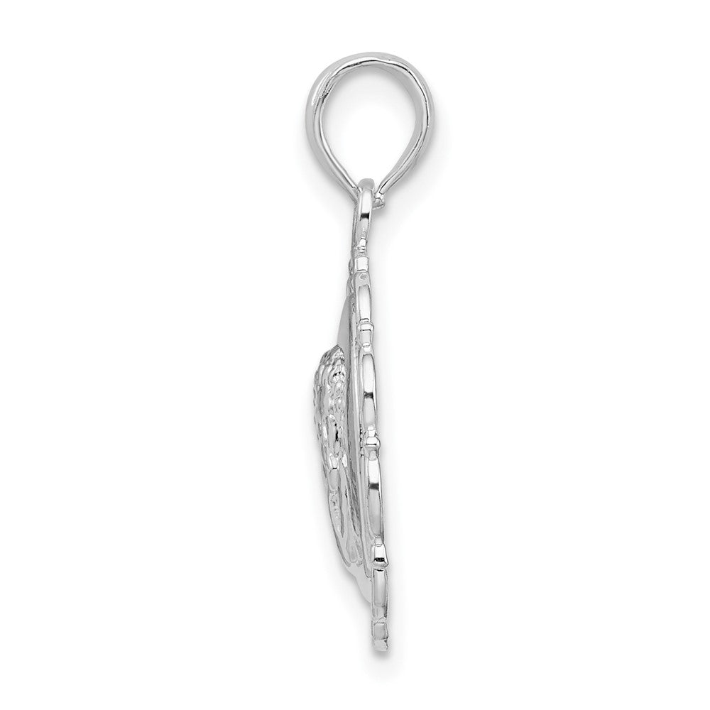 Sterling Silver Rhodium-plated Polished Scalloped Edge Angel Pendant