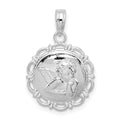 Sterling Silver Rhodium-plated Polished Scalloped Edge Angel Pendant