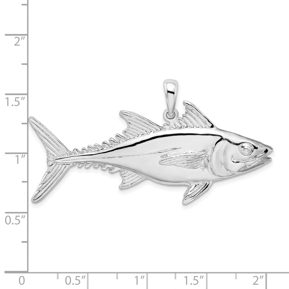 Sterling Silver Rhodium-plated Polished Skipjack Tuna Fish Pendant