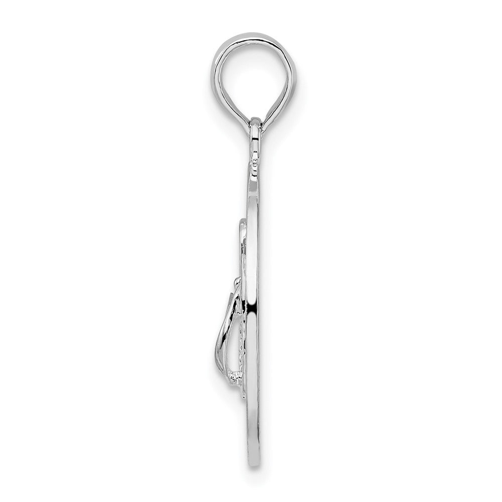 Sterling Silver Rhodium-plated Pentwater, MI Circle w/Flip Flop Pendant