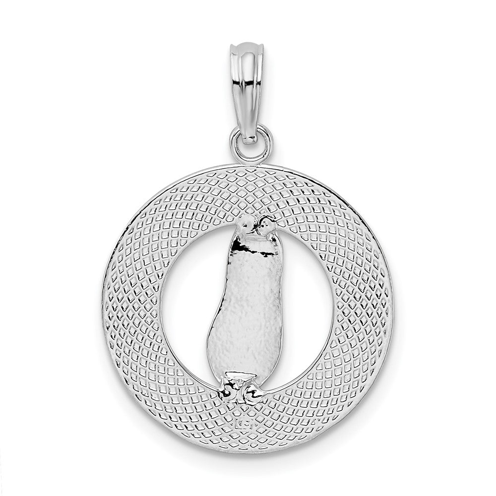 Sterling Silver Rhodium-plated Pentwater, MI Circle w/Flip Flop Pendant