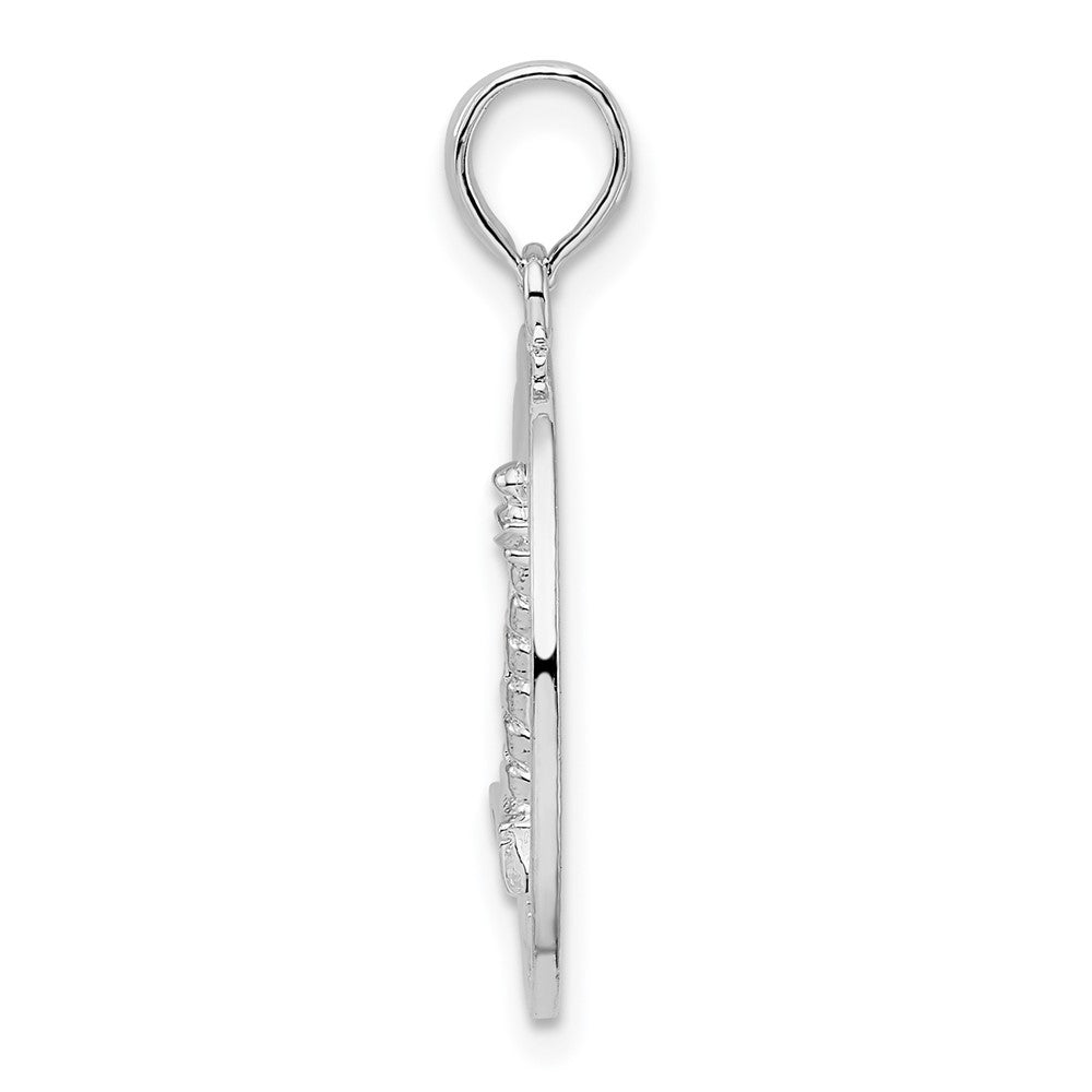 Sterling Silver Rhodium-plated Pentwater, MI Circle w/Lighthouse Pendant