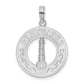 Sterling Silver Rhodium-plated Pentwater, MI Circle w/Lighthouse Pendant