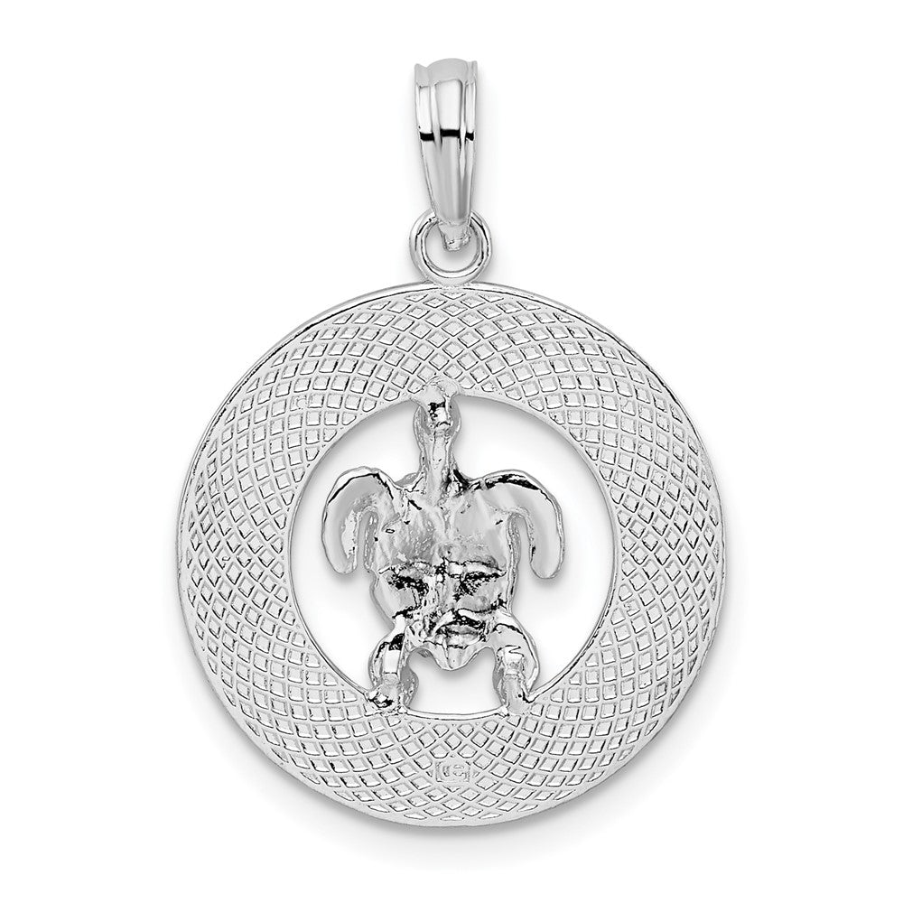 Sterling Silver Rhodium-plated Pentwater, MI Circle w/Turtle Pendant