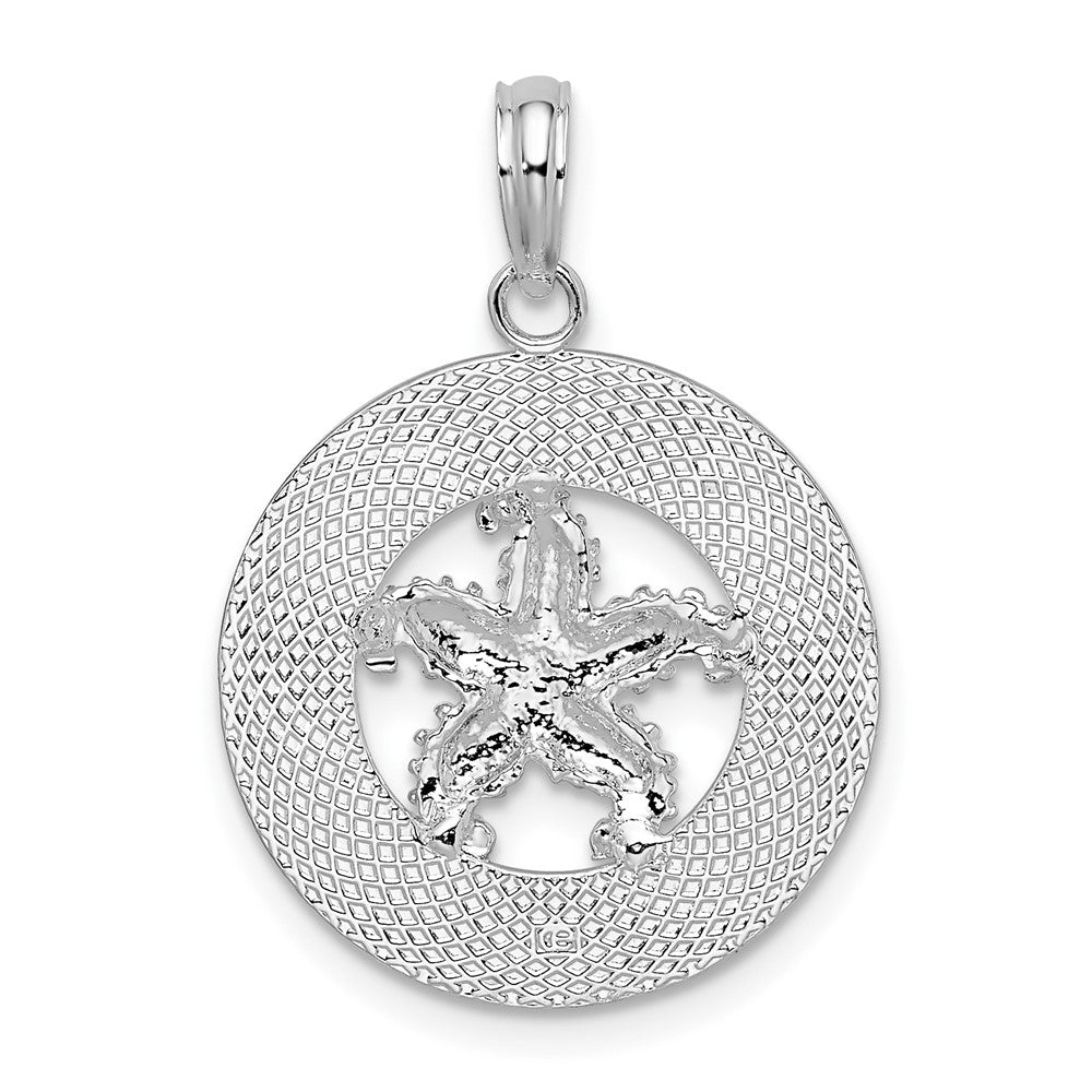 Sterling Silver Rhodium-plated Port Aransas Circle w/Starfish Pendant
