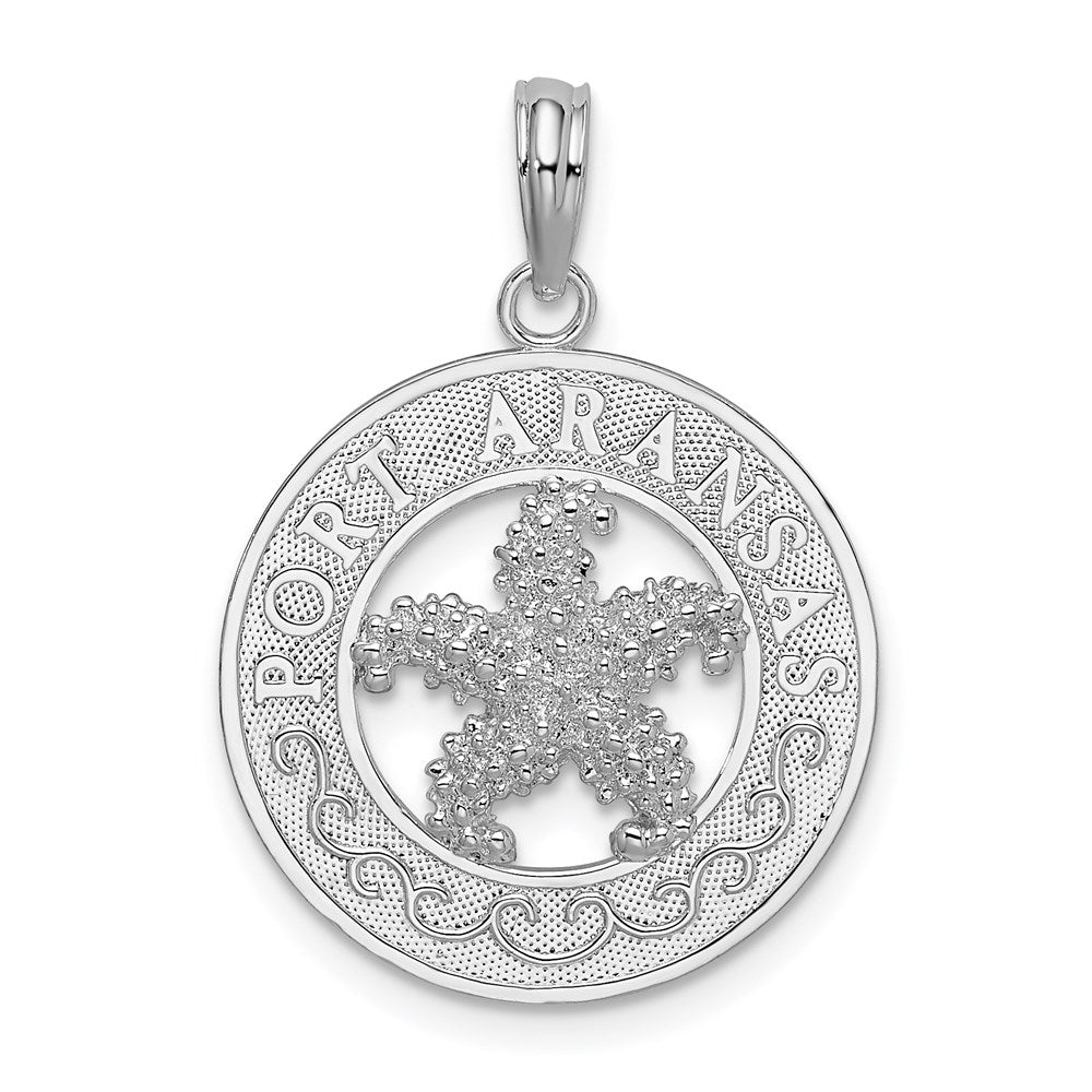 Sterling Silver Rhodium-plated Port Aransas Circle w/Starfish Pendant