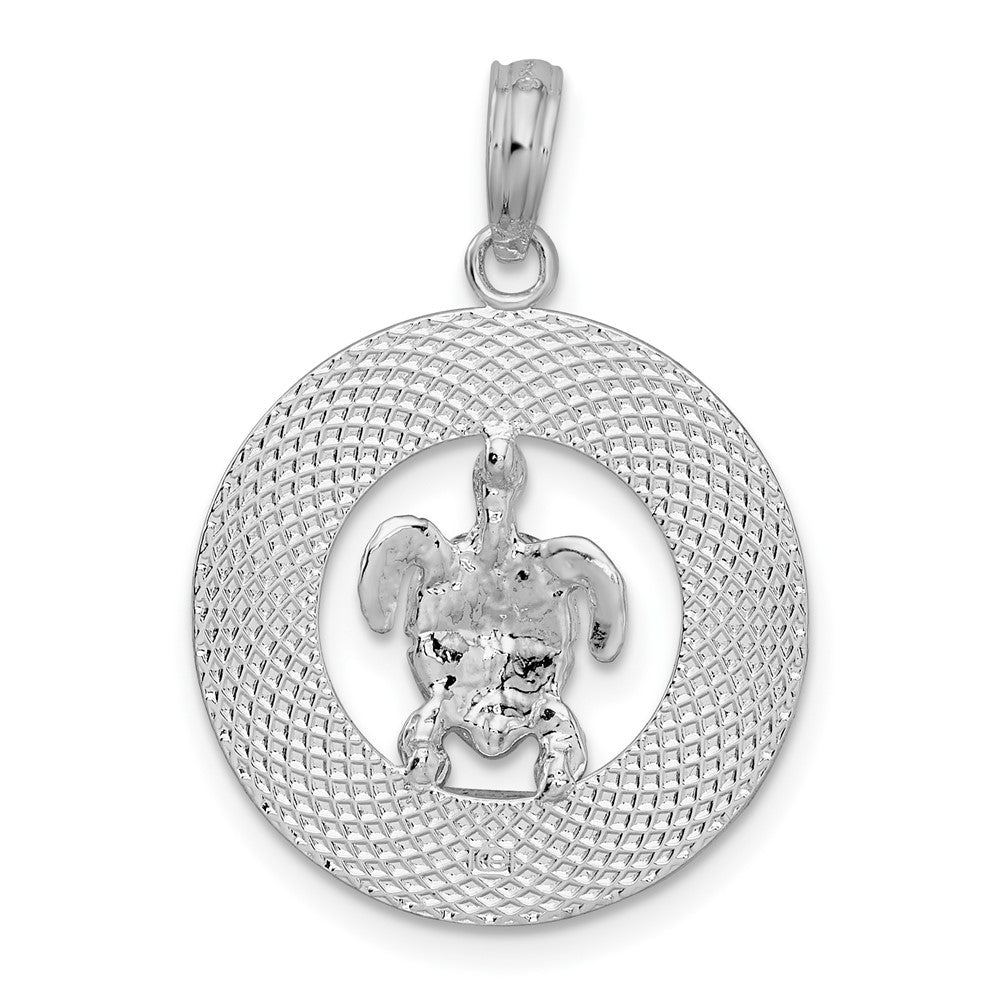 Sterling Silver Rhodium-plated Port Aransas Circle w/Turtle Pendant