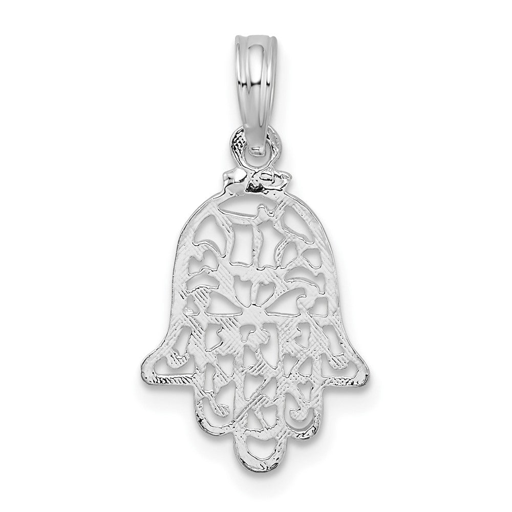 Sterling Silver Rhodium-plated Polished Cut-out Hamsa Pendant