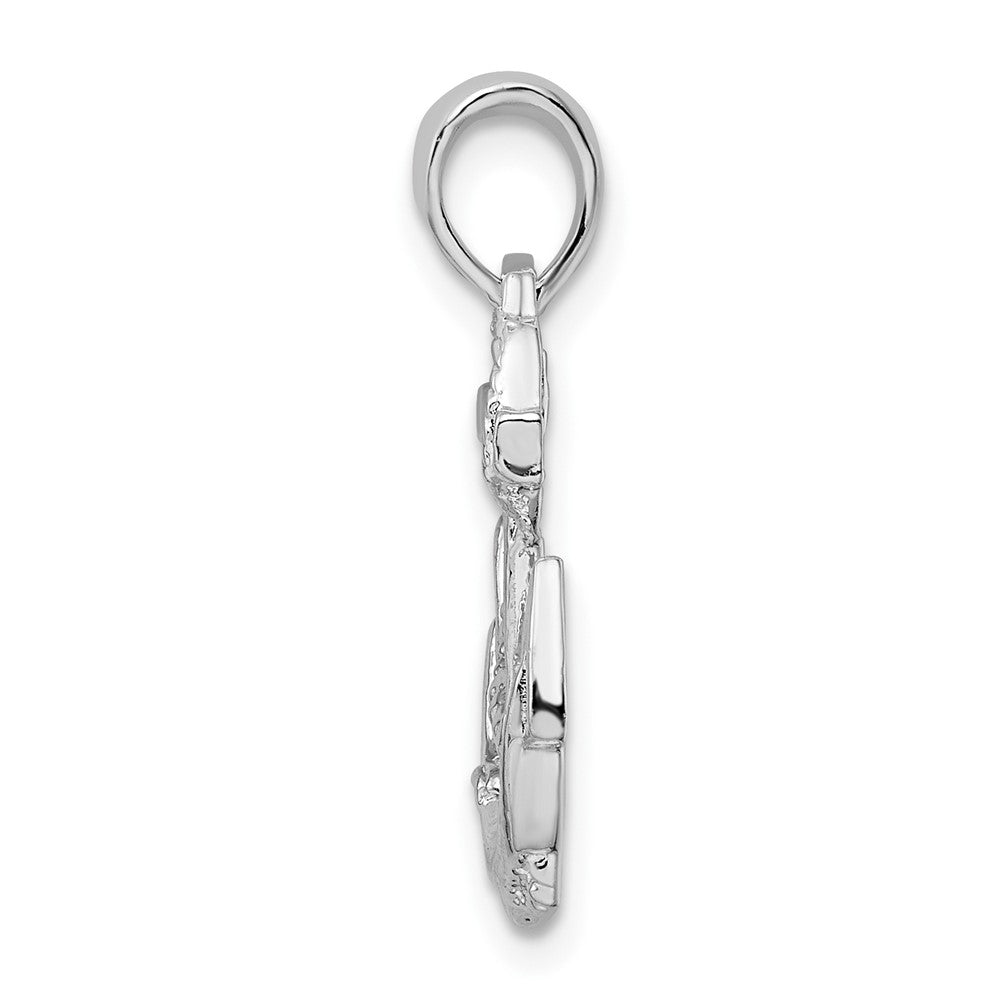 Sterling Silver Rhodium-plated Polished Anchor w/Rope Pendant