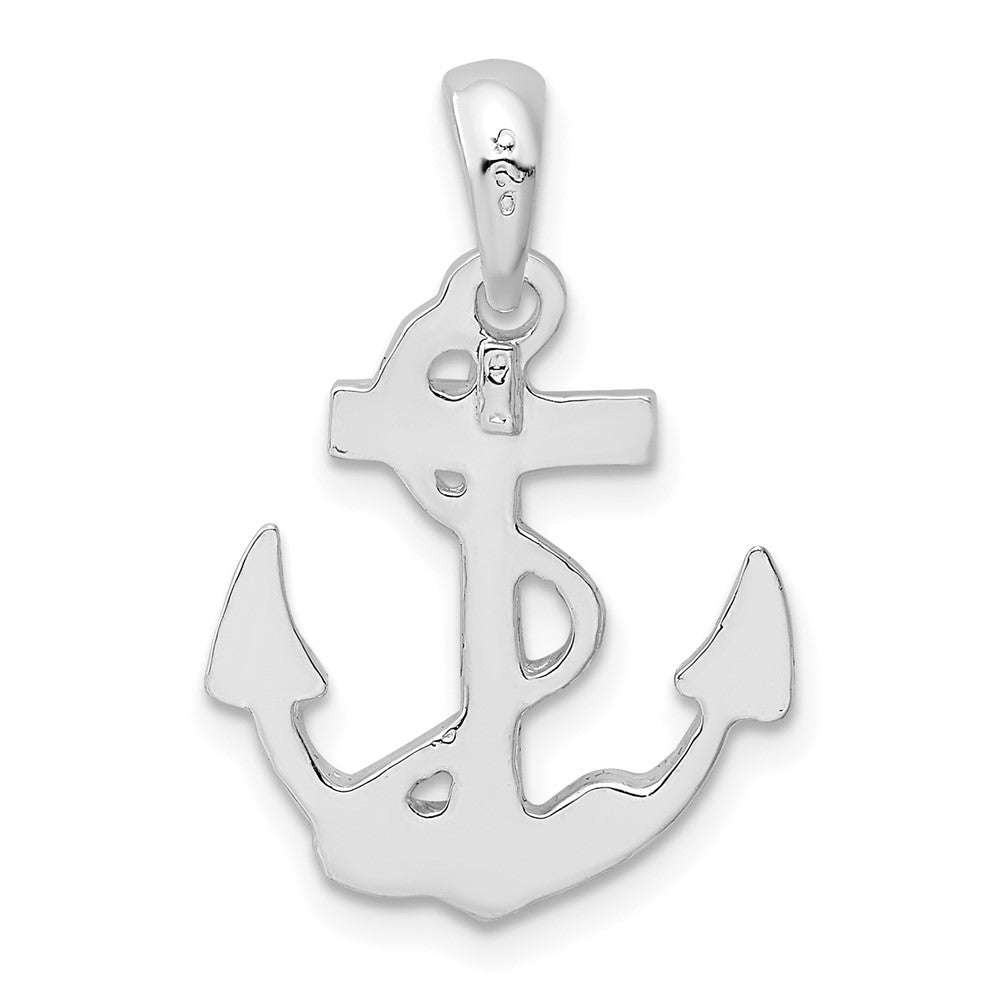 Sterling Silver Rhodium-plated Polished Anchor w/Rope Pendant