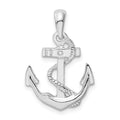 Sterling Silver Rhodium-plated Polished Anchor w/Rope Pendant