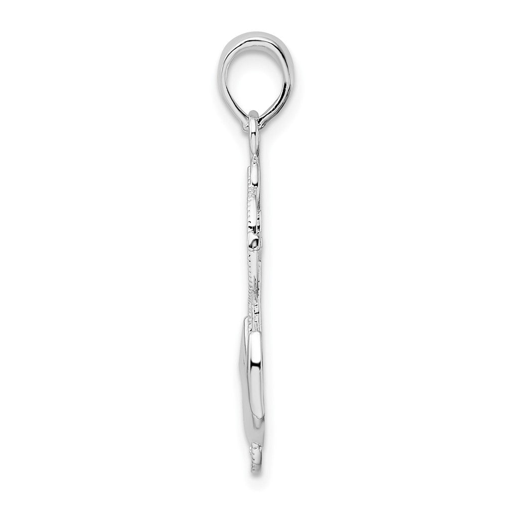 Sterling Silver Rhodium-plated Polished Anchor w/Rope Pendant