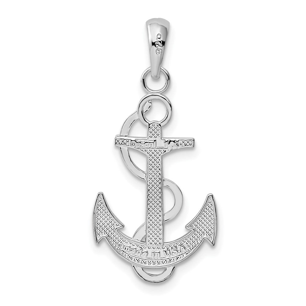 Sterling Silver Rhodium-plated Polished Anchor w/Rope Pendant