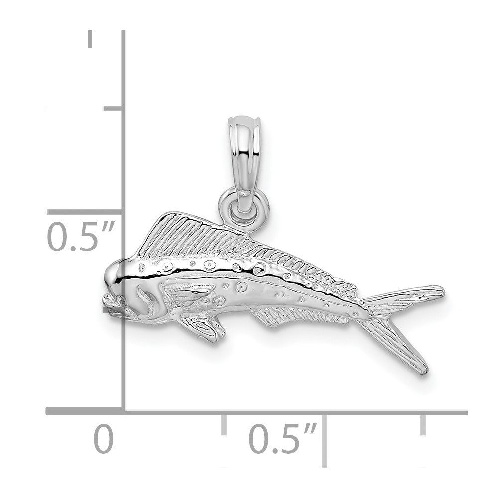 Sterling Silver Rhodium-plated Polished Mahi-Mahi Fish Pendant