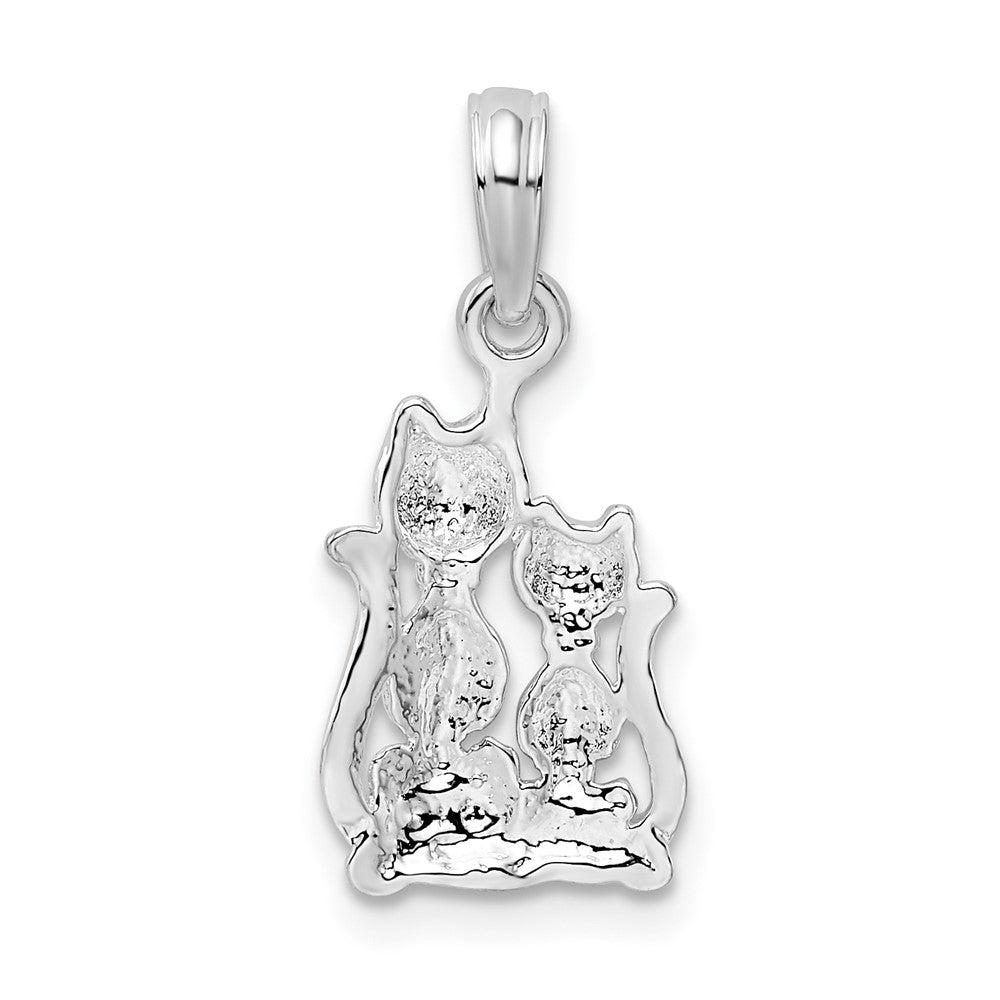 Sterling Silver Rhodium-plated Polished Big and Little Cats Pendant