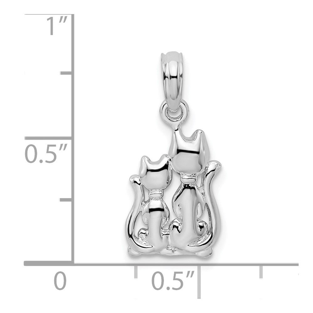 Sterling Silver Rhodium-plated Polished Big and Little Cats Pendant