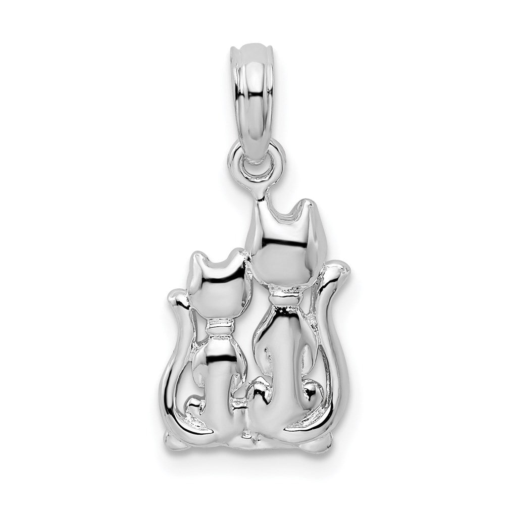 Sterling Silver Rhodium-plated Polished Big and Little Cats Pendant