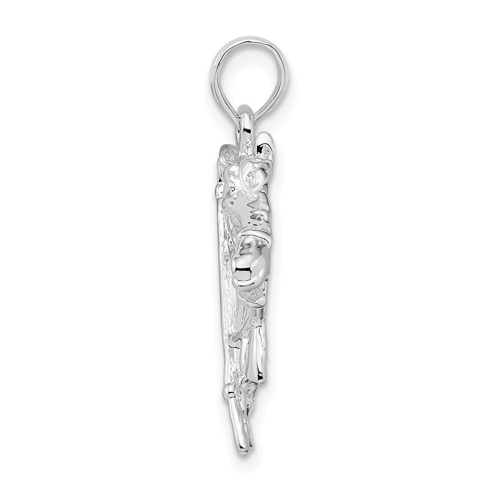 Sterling Silver Rhod-plated Horse Head w/Crop and Horseshoe Pendant