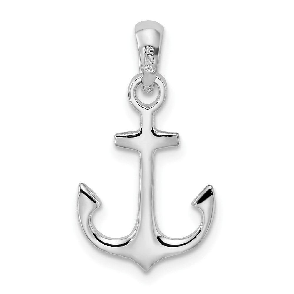 Sterling Silver Rhodium-plated Polished 3D Anchor Pendant