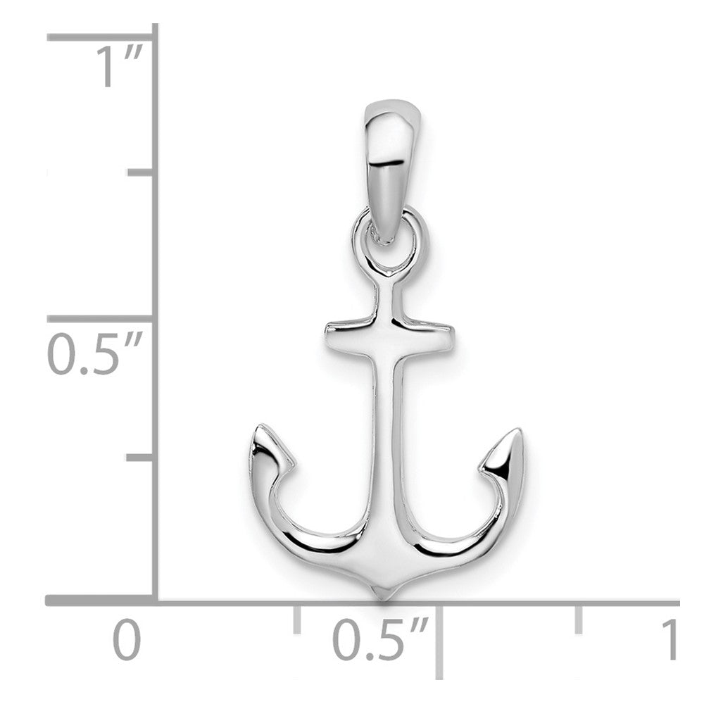Sterling Silver Rhodium-plated Polished 3D Anchor Pendant