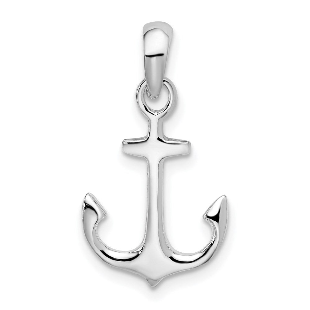 Sterling Silver Rhodium-plated Polished 3D Anchor Pendant