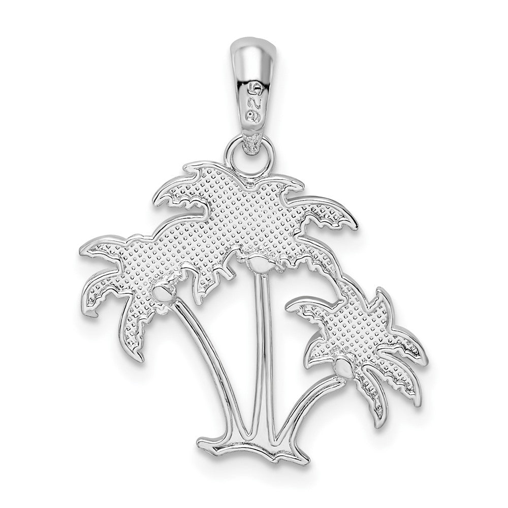 Sterling Silver Rhodium-plated Polished Palm Trees Pendant