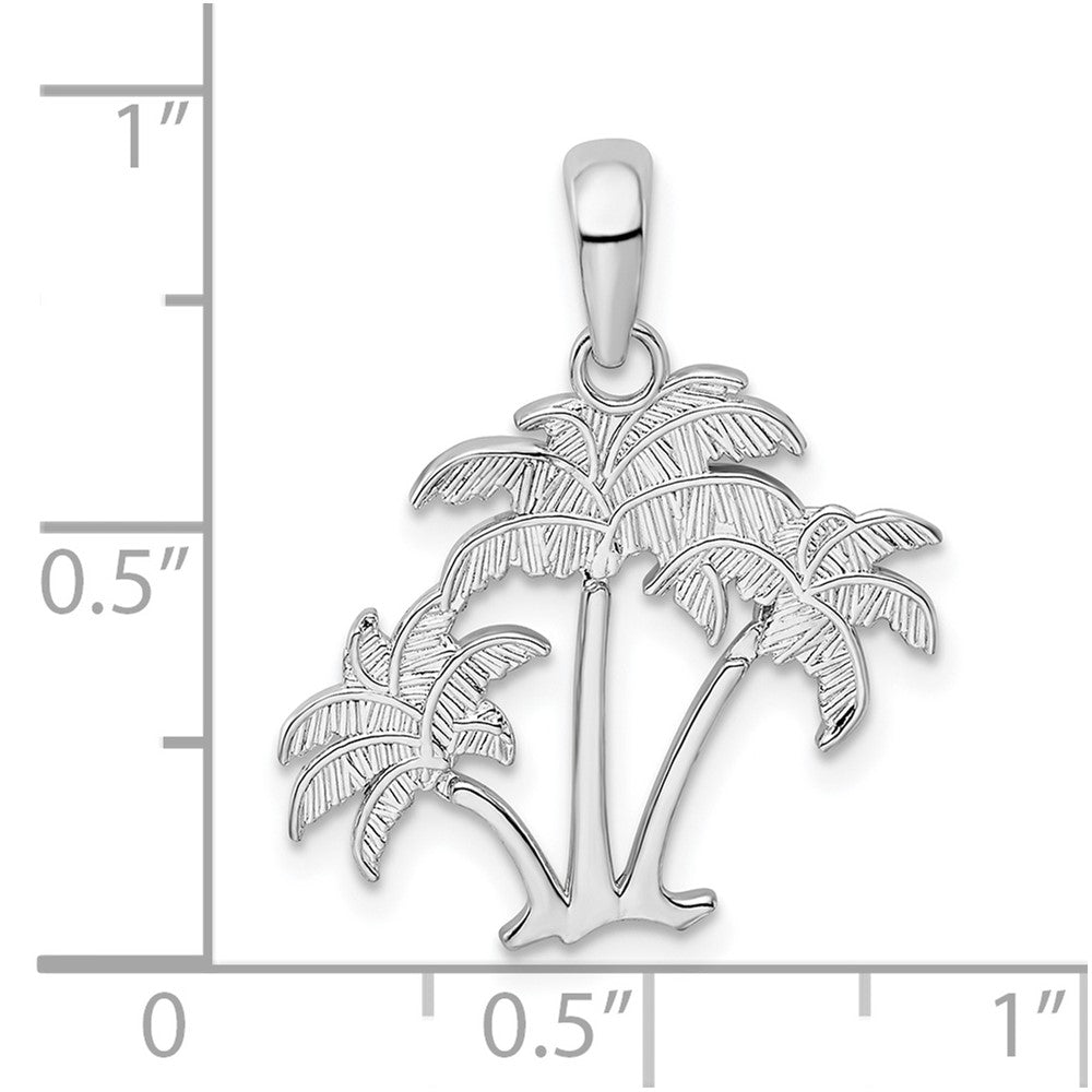Sterling Silver Rhodium-plated Polished Palm Trees Pendant