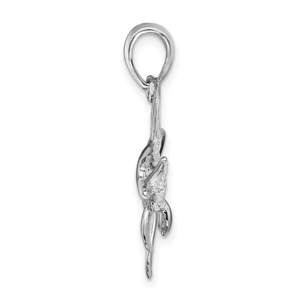 Sterling Silver Rhodium-plated Polished and Satin Swordfish Pendant