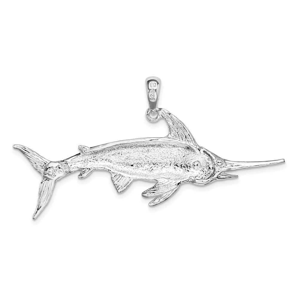 Sterling Silver Rhodium-plated Polished and Satin Swordfish Pendant
