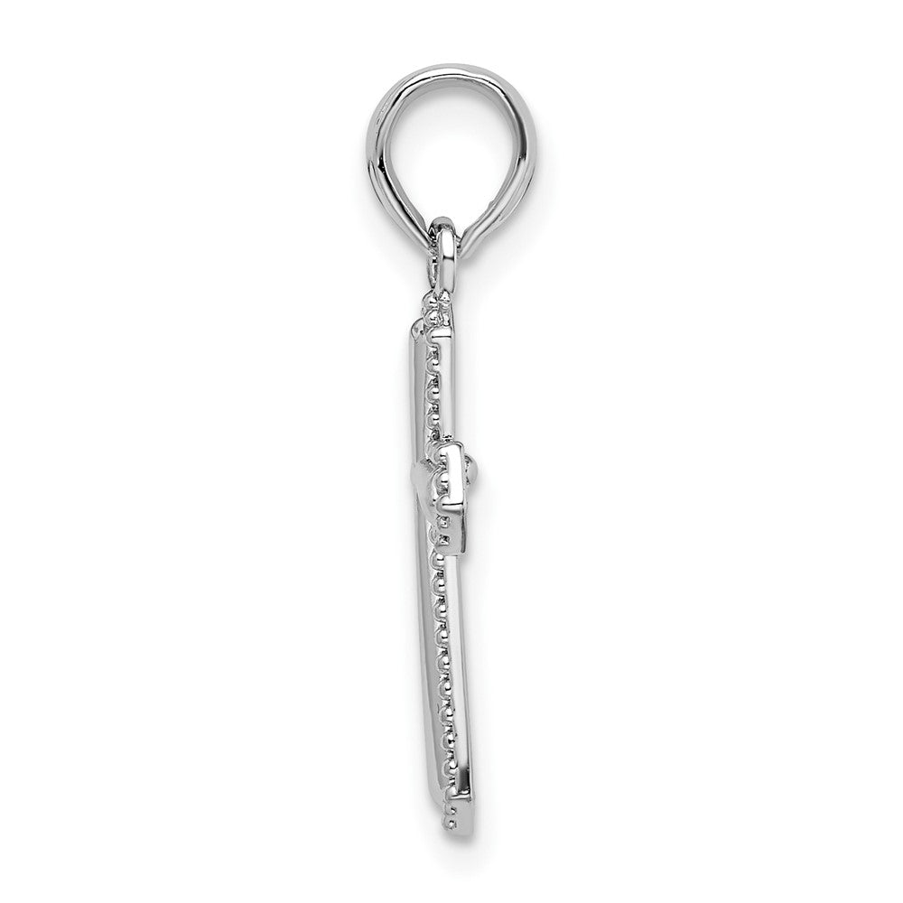 Sterling Silver Rodium Plated Polished Beaded Passion Cross Pendant