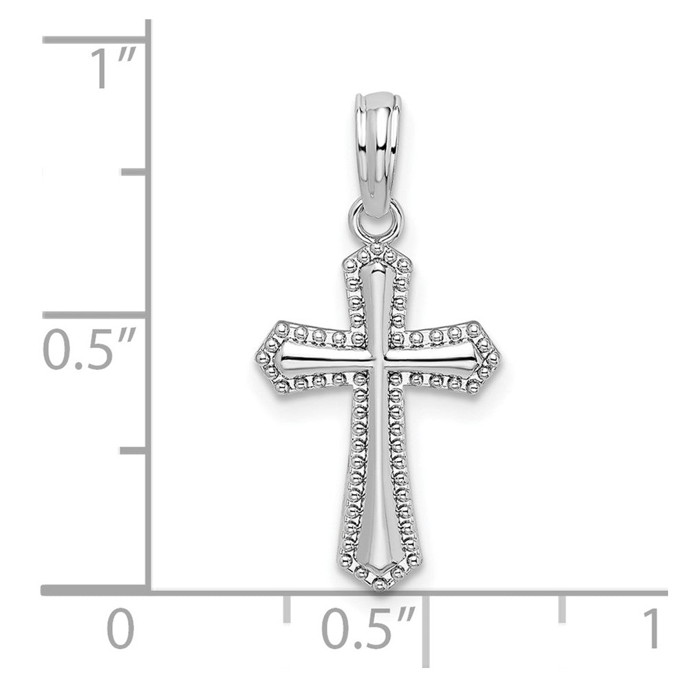 Sterling Silver Rodium Plated Polished Beaded Passion Cross Pendant