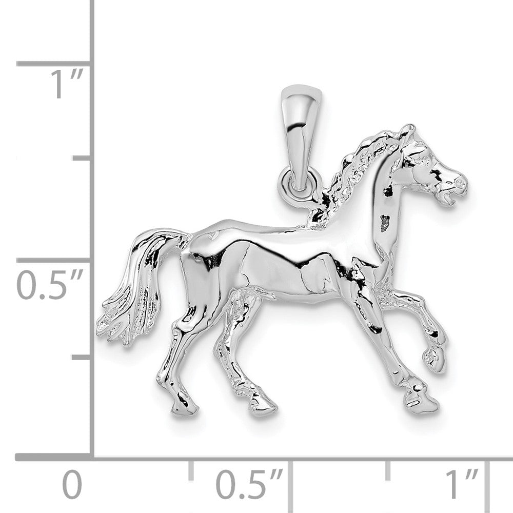 Sterling Silver Rhodium-plated Polished 3D Walking Horse Pendant