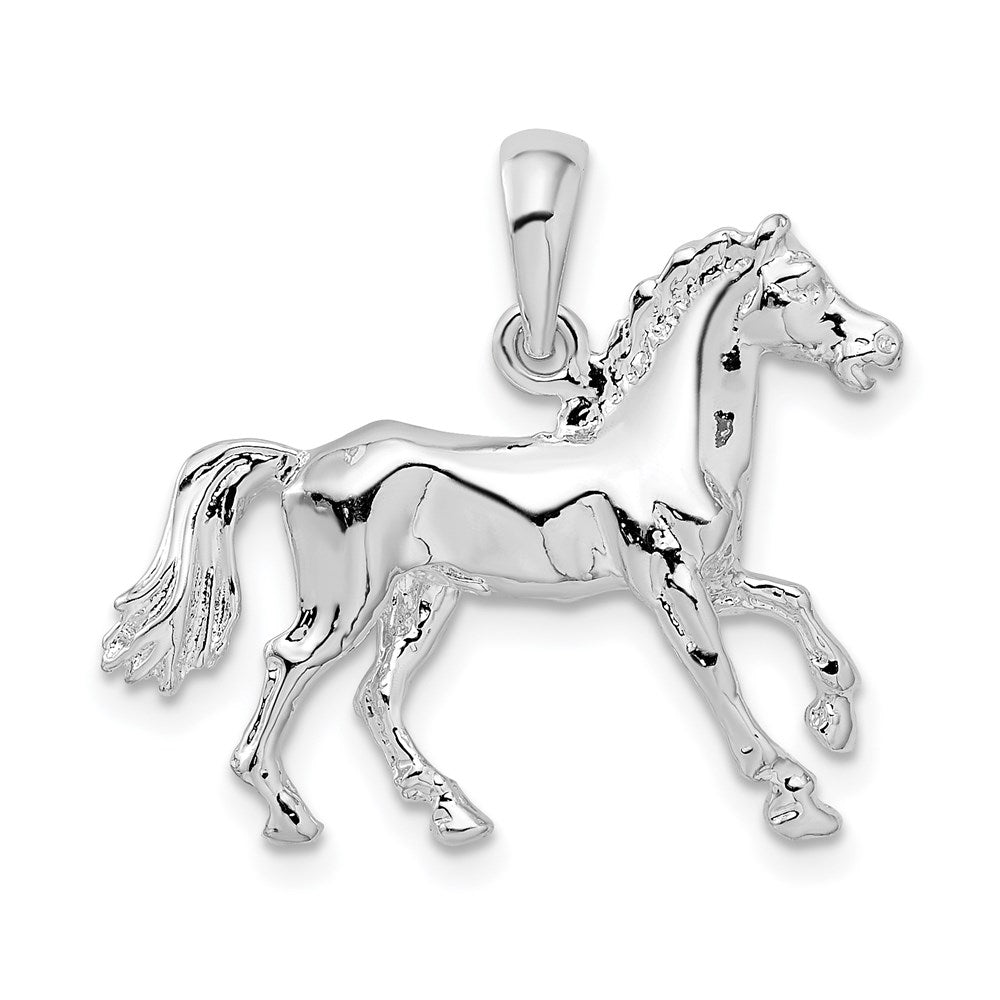 Sterling Silver Rhodium-plated Polished 3D Walking Horse Pendant