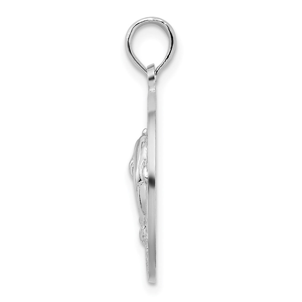 Sterling Silver Rhod-plated Polished Sanibel Circle w/Dolphins Pendant