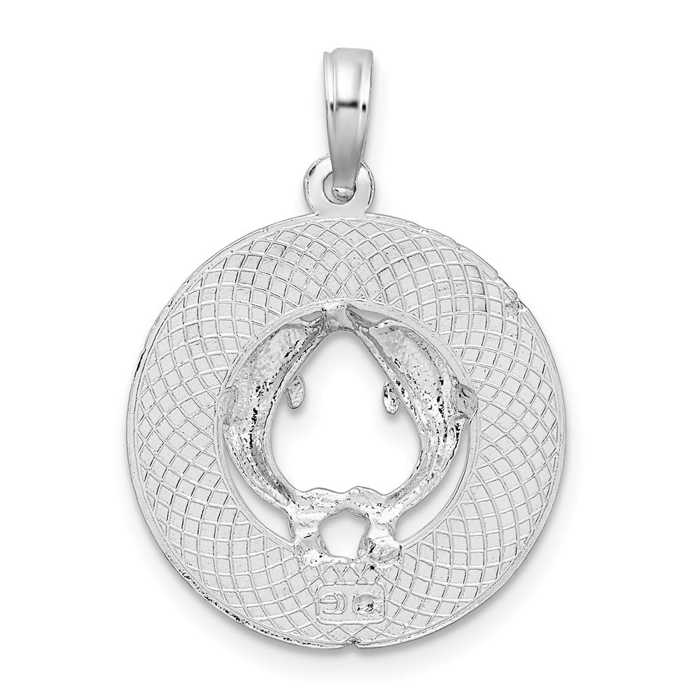 Sterling Silver Rhod-plated Polished Sanibel Circle w/Dolphins Pendant