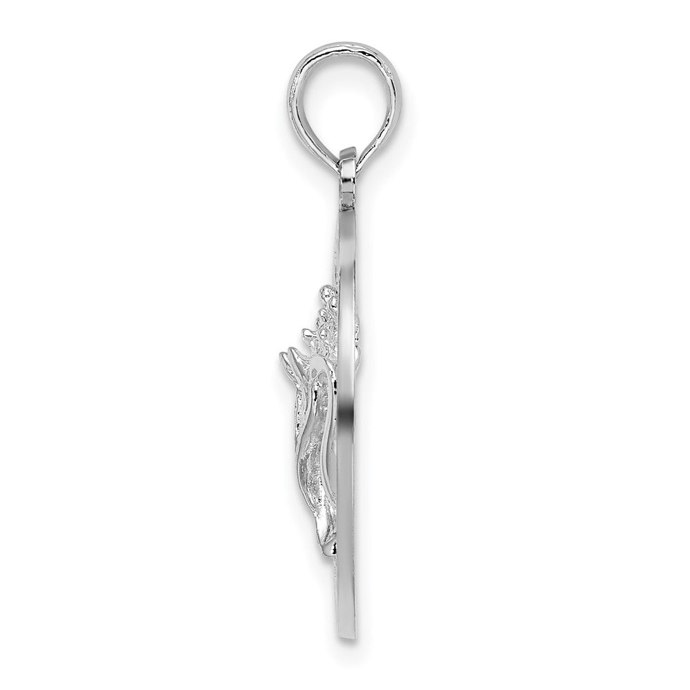 Sterling Silver Rhodium-plated Polished Sanibel Circle w/Shell Pendant