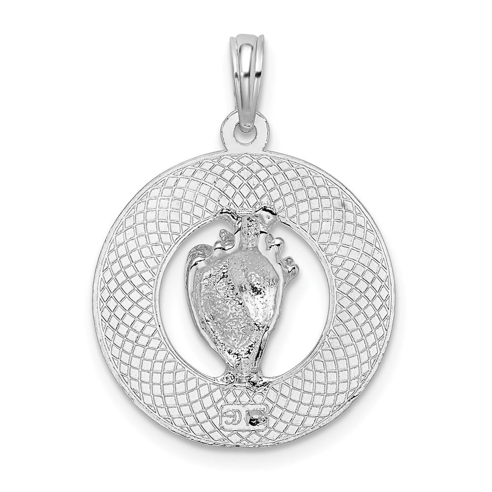 Sterling Silver Rhodium-plated Polished Sanibel Circle w/Shell Pendant