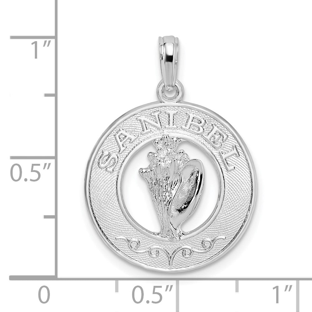 Sterling Silver Rhodium-plated Polished Sanibel Circle w/Shell Pendant