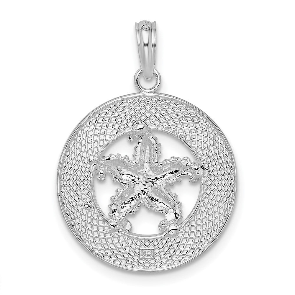 Sterling Silver Rhodium-plated Polished Sanibel Circle w/Starfish Pendant