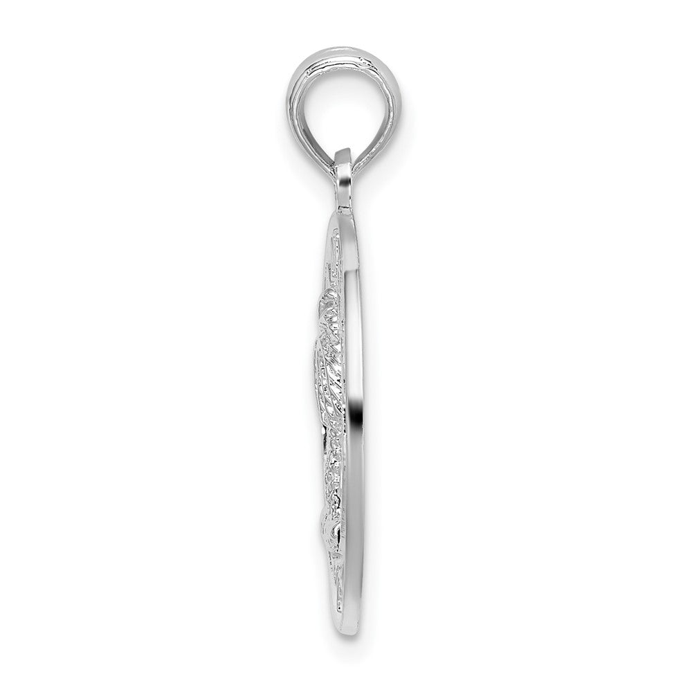Sterling Silver Rhod-plated Polished Sanibel Circle w/Palm Tree Pendant