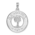 Sterling Silver Rhod-plated Polished Sanibel Circle w/Palm Tree Pendant