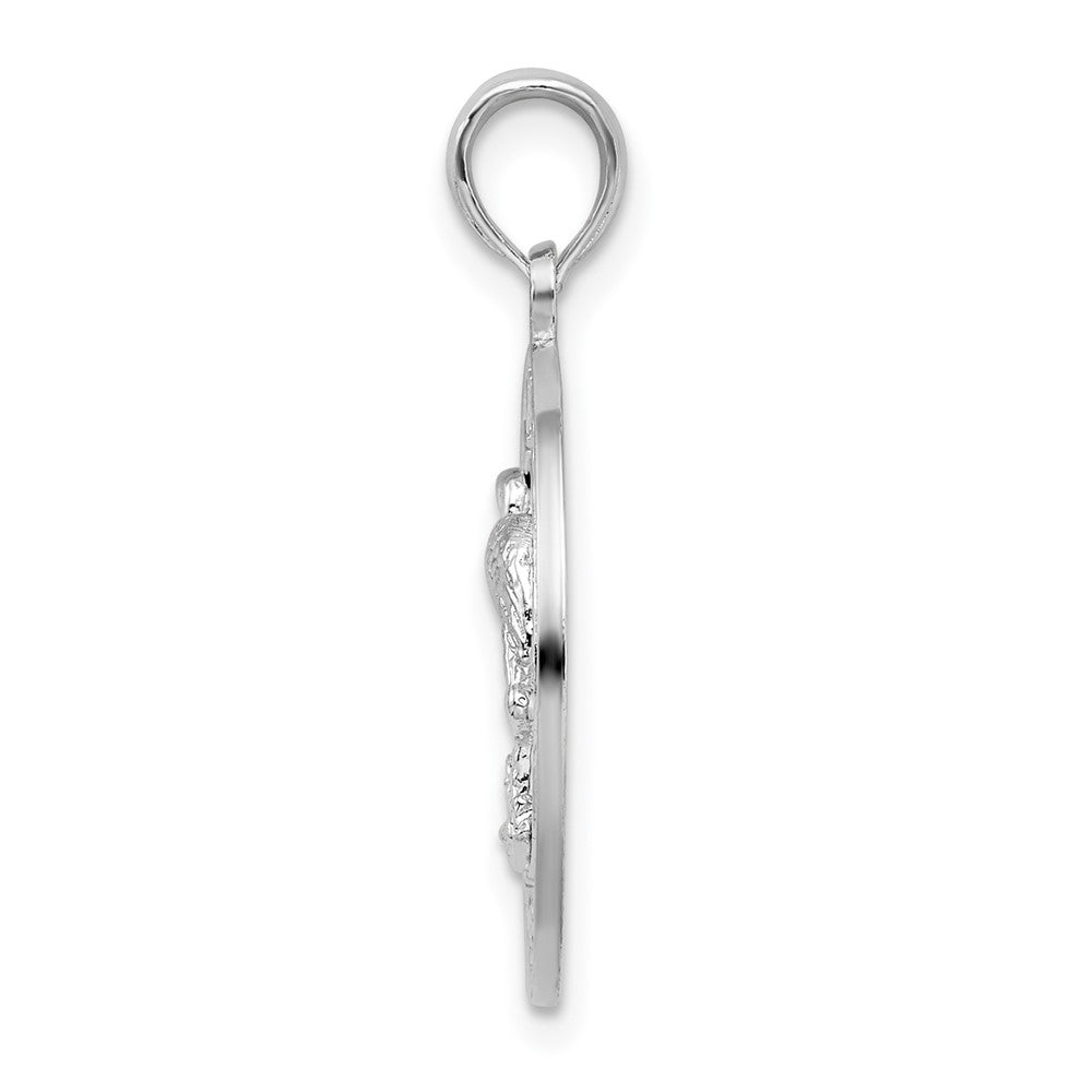 Sterling Silver Rhod-plated Polished Sanibel Circle w/Flamingo Pendant