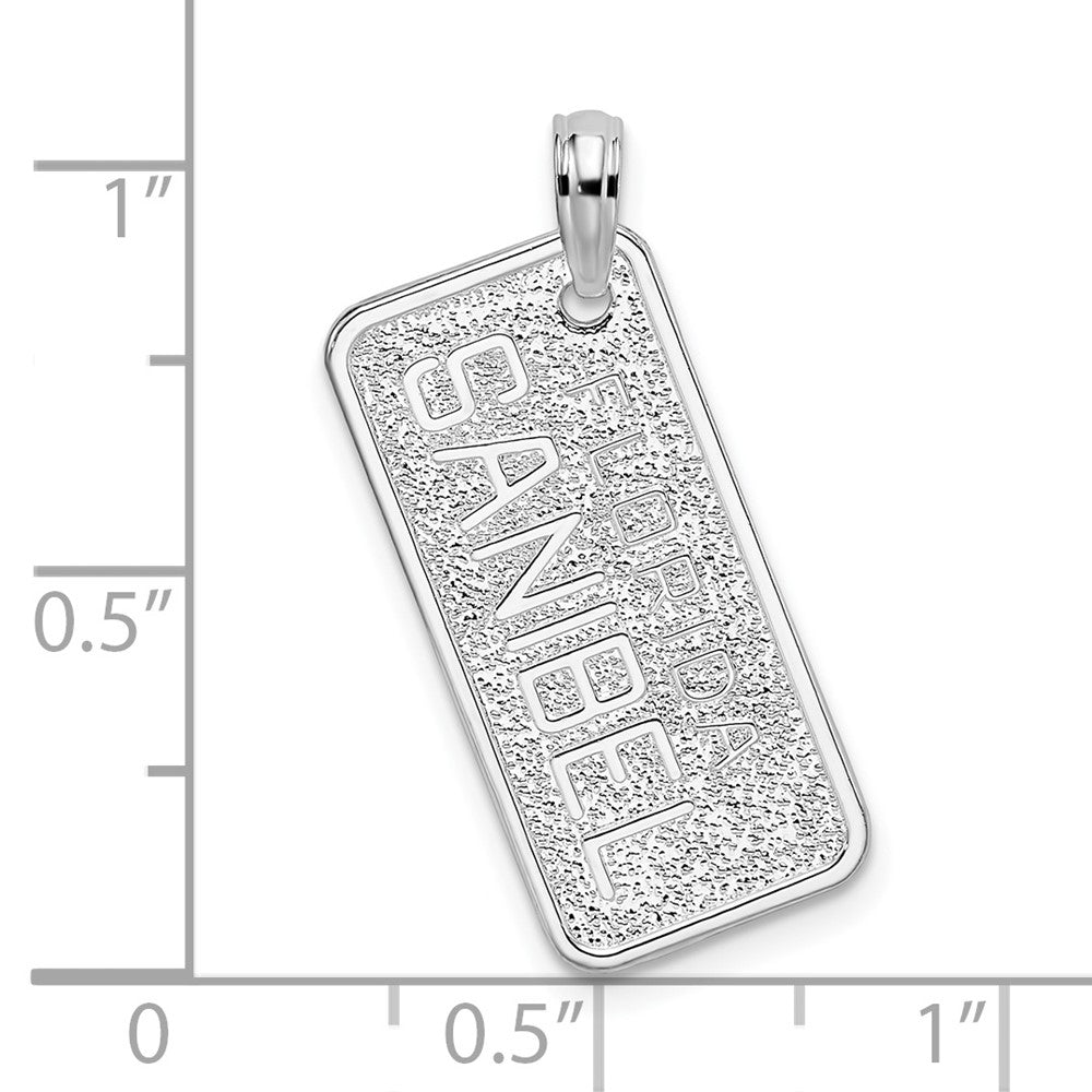 Sterling Silver Rhod-plated Textured Florida Sanibel License Plate Pendant